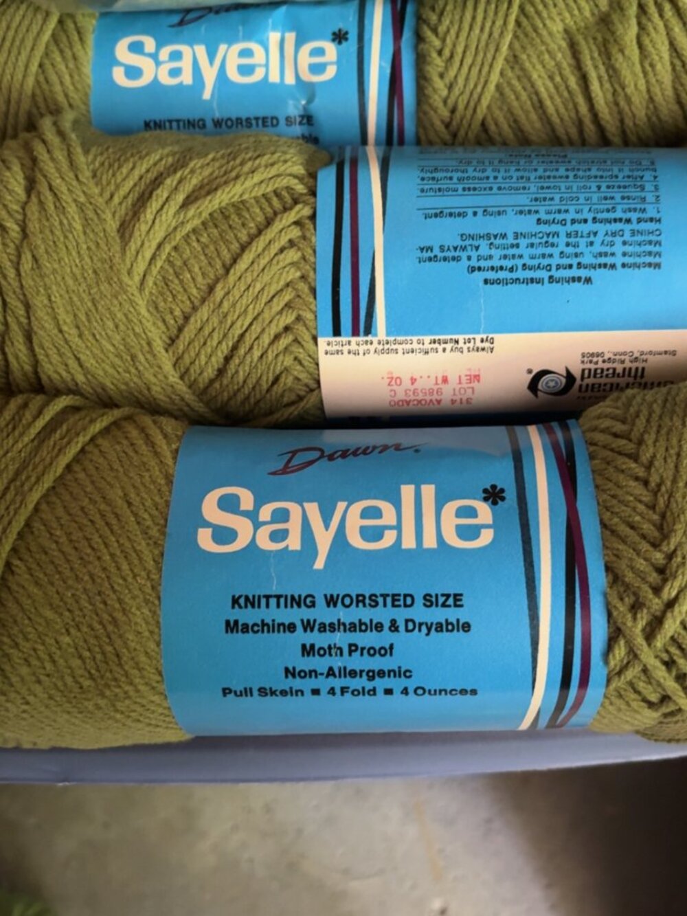 Vintage Dawn Sayelle Yarn Lot – Avocado (Color 314) Vintage Dawn Sayelle - Picture 3 of 6
